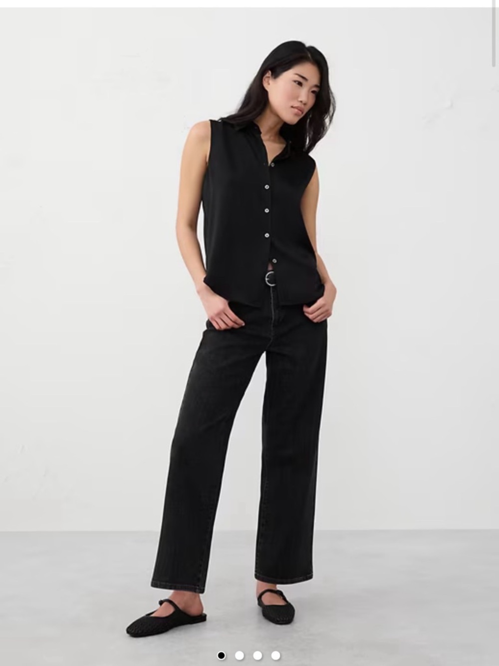 Banana Republic Black satin polyester Sleeveless Button-Down Shirt